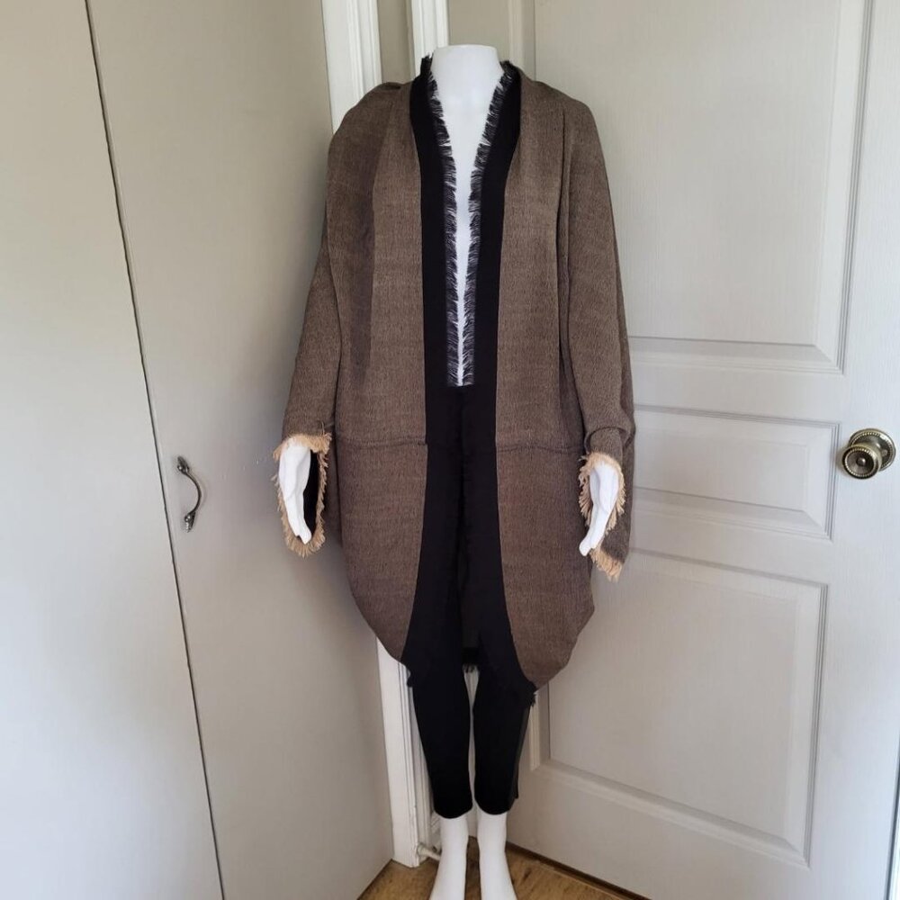 Free People Fringed Shawl/Wrap - Brown with Black